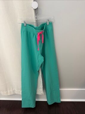FIGS Women’s Teal Scrub Pants with Hot Pink Drawstring